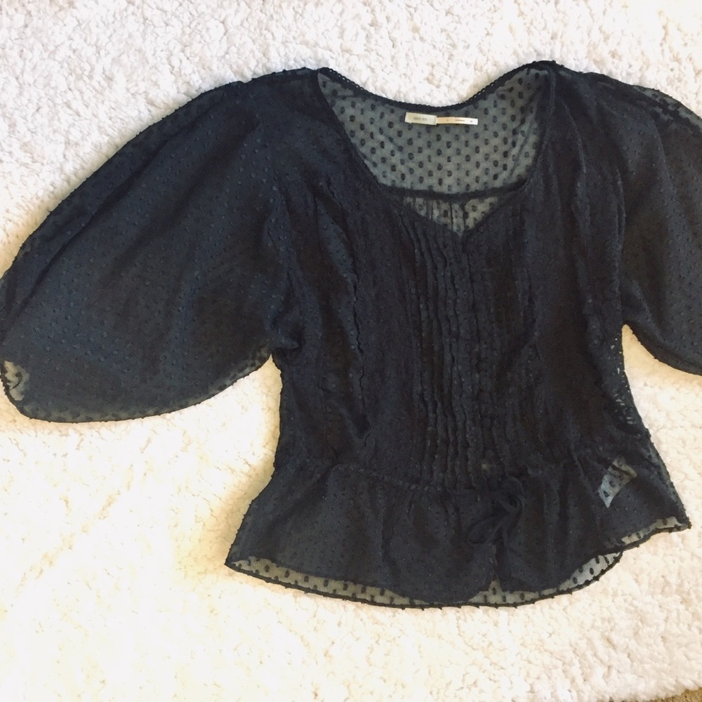 Kimchi Blue Sheer Lace Peplum Puff Sleeve Blouse L